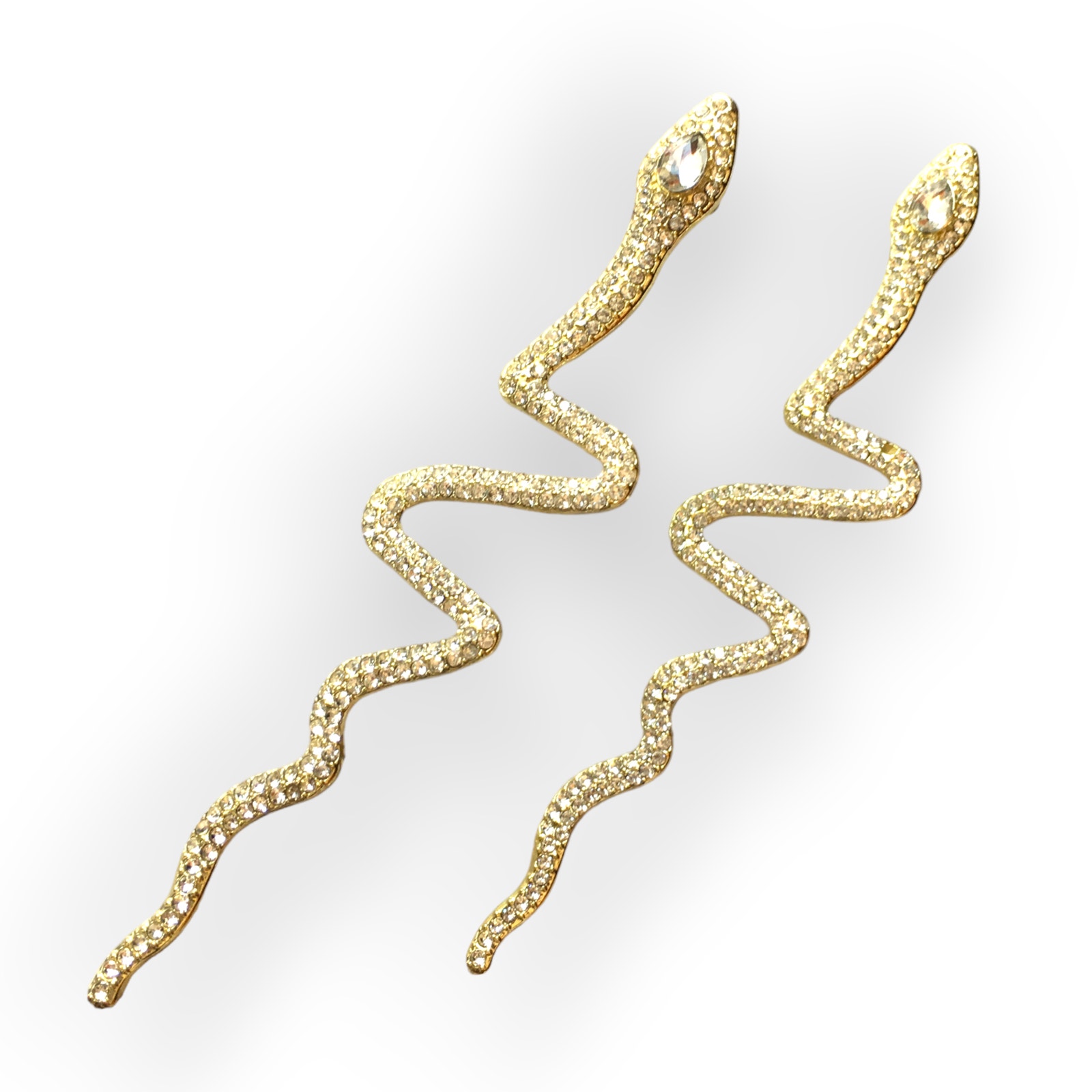 Fabulous Rhinestone Gold Tone Snake Earrings 20$